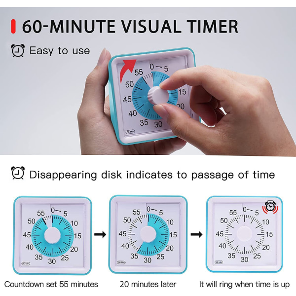 Blå visuell analog timer, stille nedtelling, tidsstyringsverktøy