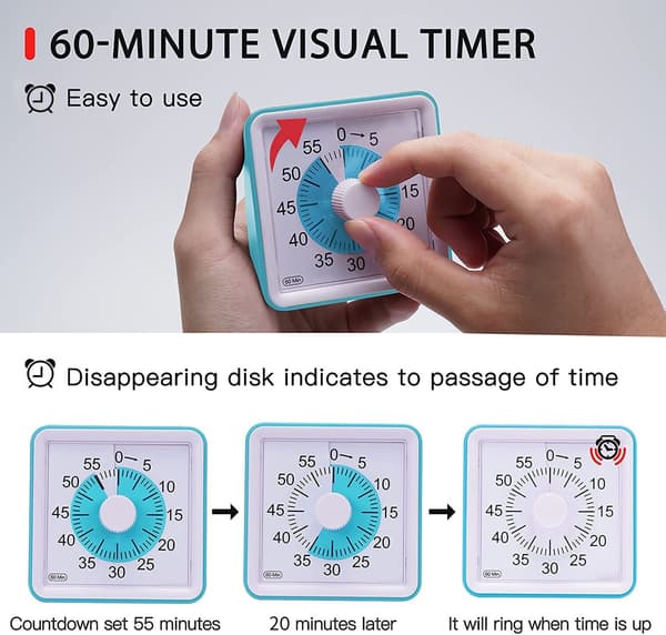 Blå visuell analog timer, stille nedtelling, tidsstyringsverktøy