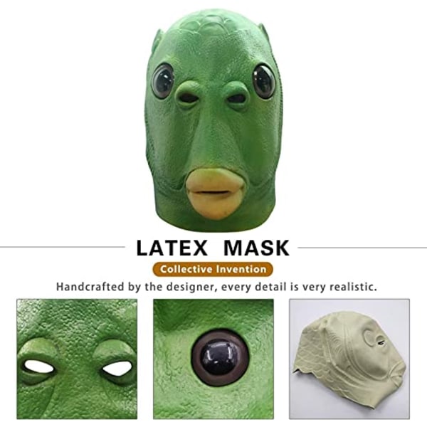 Sød sjov grøn fisk maske voksen latex dyr fuld hoved maske Hal