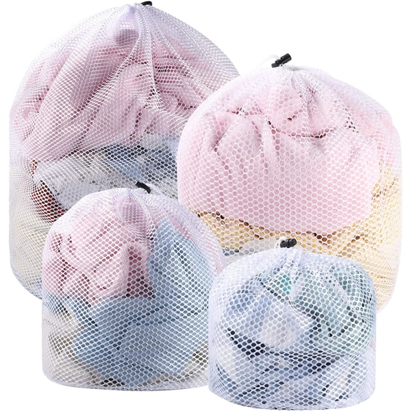 4 Pcs Laundry Net, Drawstring Laundry Bag Reusable Mesh Laundry