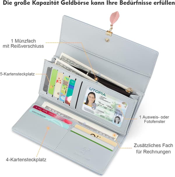Ljusblå - Damplånbok Läder, Myntbörs Stor Checkhäfte