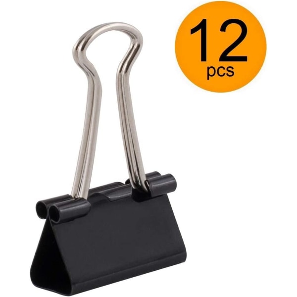 Svart 12-pack mappar 25 mm multifunktionell pappersklämma låda