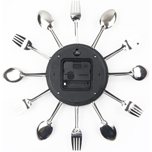 Hvit 32 CM speileffekt kjøkkenklokke med skje, gaffel, 3D Rem