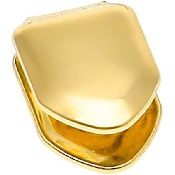 2 st 14k guldpläterade mun-tänder, släta tänder, övre tandsynd