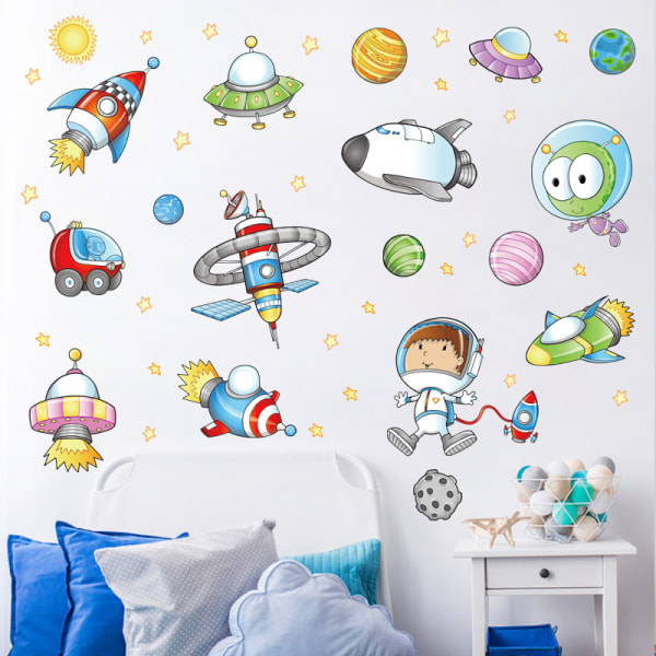 2 kreativa rymdtecknade astronaut väggdekaler Barn