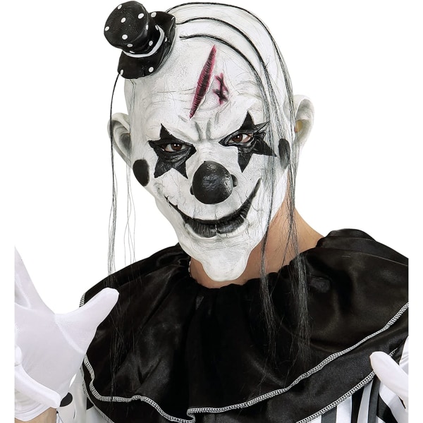 Killer Clown Mask med hår og minihatt for voksne（20*29cm）
