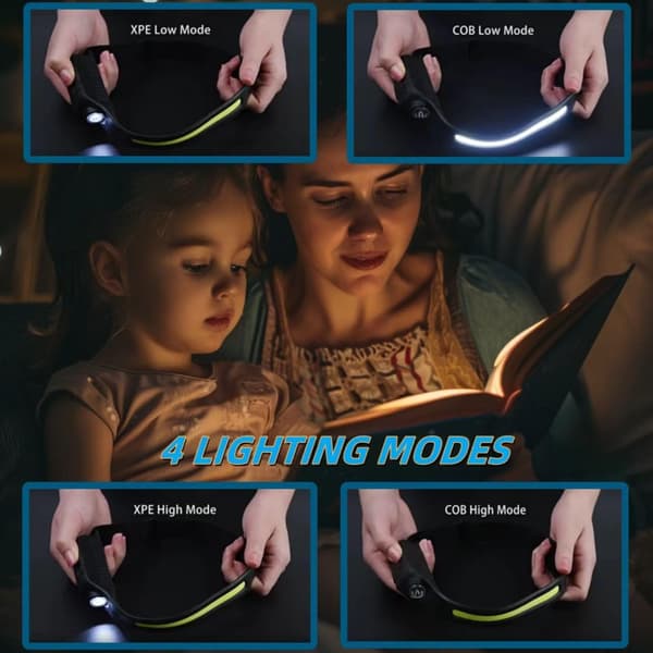 Sensor Hodelykt COB LED Hodelykt Lommelykt USB Oppladbar Hodelykt 5 Lysmoduser Hodelampe (COB Hvit+Hvit)