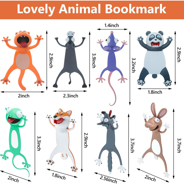 8 stykker sett 3D tegneserie dyr bokmerker for barn bokmerker søte