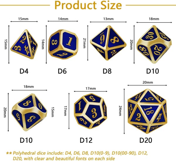 Sweetone Polyhedral Dice, 7 stykker D&D rollespill terninger, metall polyhedra