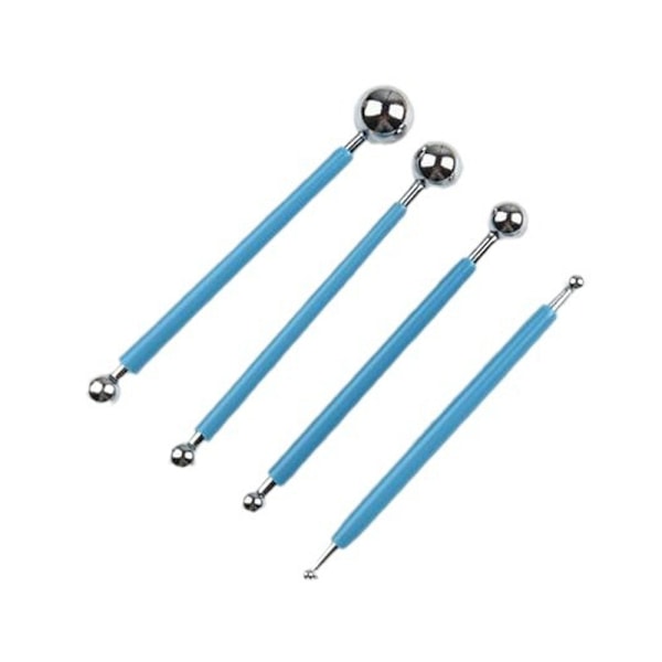 4 st (Blå) Sfärisk Stylus Set, Lerskulptur Keramik Docka Skulpteringsverktyg, Präglingsmönster Blomster Snideri Modelleringstillbehör