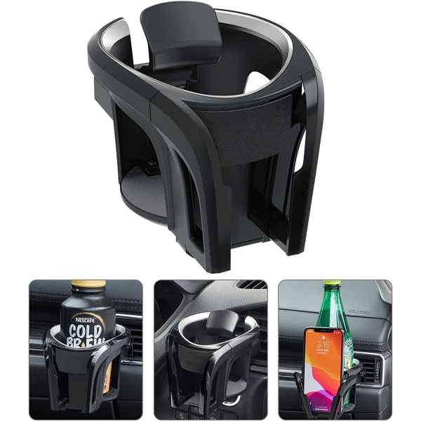 Black + Silver - 1 car cup holder, 2 in 1 car cup holder, smartp