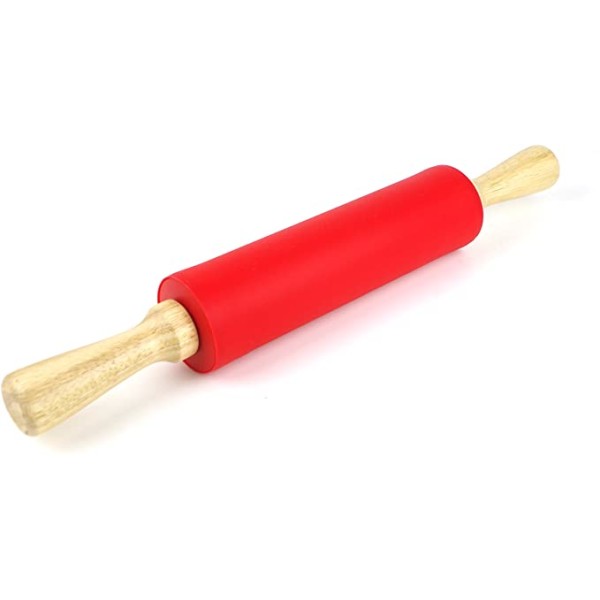 Rolling Pin Red Color Non-stick Silicone Cover Surface Wooden Ha