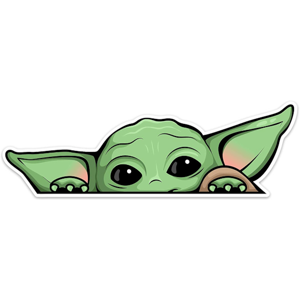 Kiggende Baby Yoda klamrer sig fast