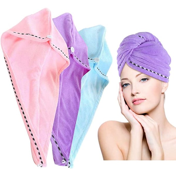 Rose Violet Bleu , Turban och Microfibre pour les Cheveux, 3 st