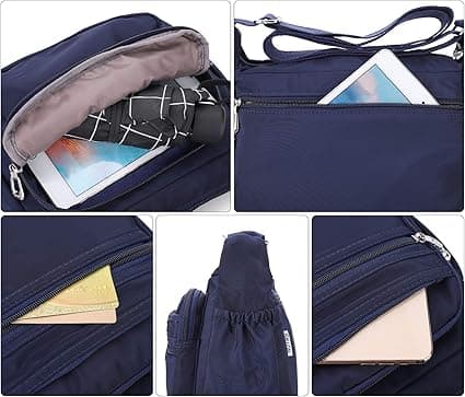 (S, Blå) Nylon Damväska Vattentät Multi-Pocket Mes