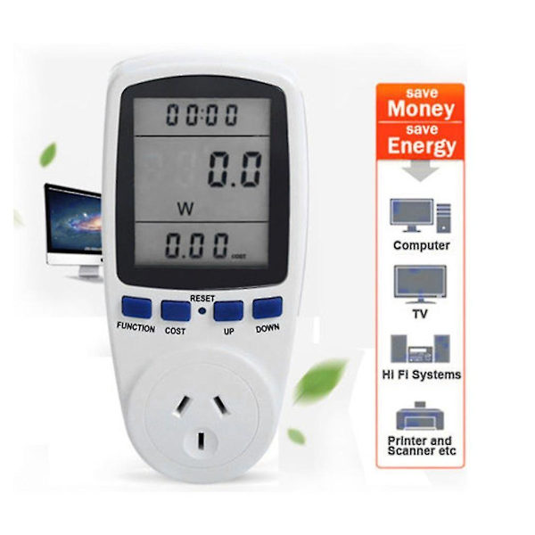 LCD-display digital energibesparande effektmätning 230v 50hz watt vo