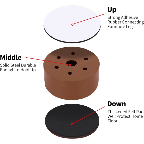 Brun - 60*50mm stålmöbelstöd, säng- och bordsbensstöd