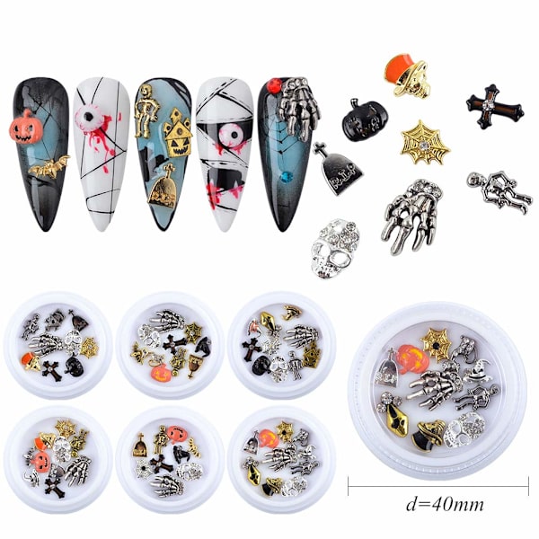 3D-kynsien taide Halloween-tarrat koristelu kynsien nastat metalli DIY Na