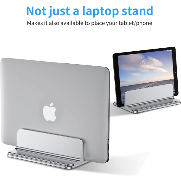 Silver vertikalt stativ för bärbar dator, justerbart laptopställ i aluminium D
