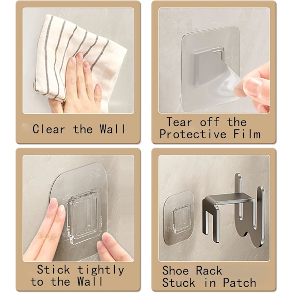 (3-pack) Grå Toffelhållare, 7,6 x 5 cm Aluminium Ingen Hålslagning Toffelhängare, Gör Ditt Rum Prydligt, Används för Sovrum