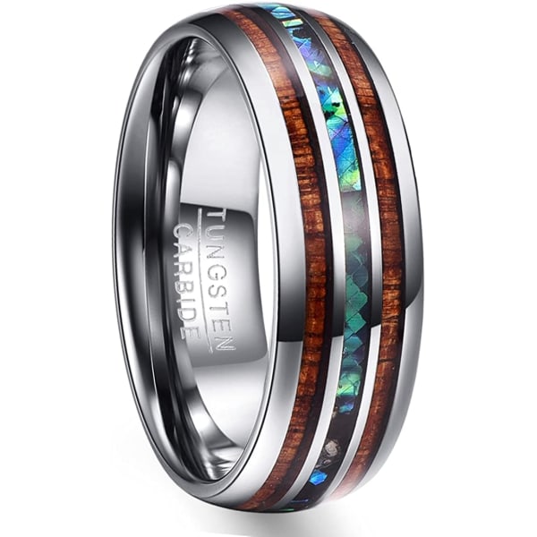 8 mm silver tungsten carbide ring with abalone shell and Hawaiia