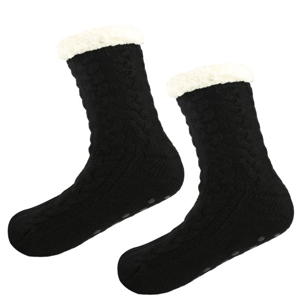 1 par (sort) dame vinterstrikkede sokker, blød fleeceforet Pl