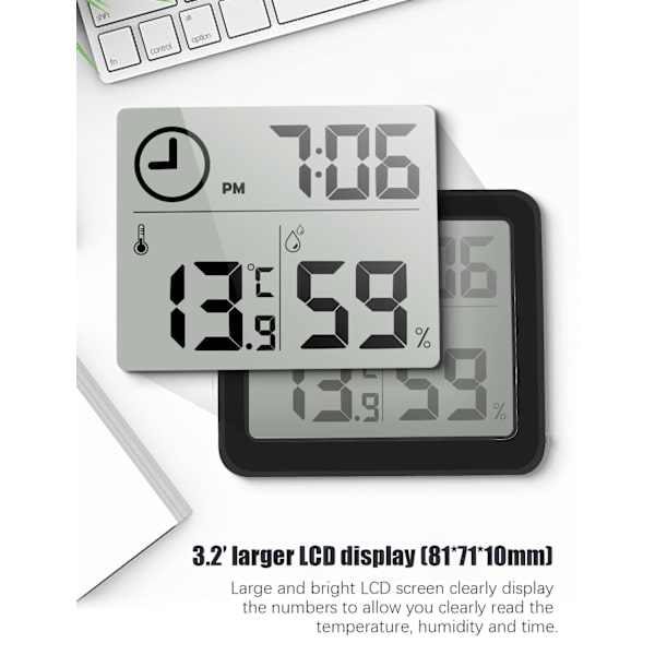 Digitalt termometer/hygrometer 3,2” LCD stort display indendørs