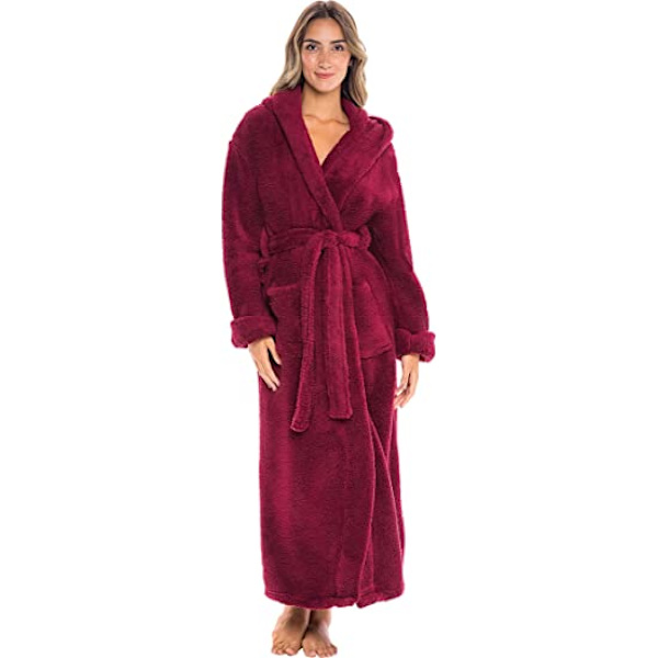 Kvinners varme fleece vinterkåpe med hette, lang plysj hette
