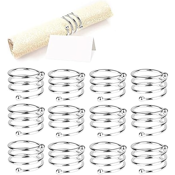 Napkin Rings & Holders(12 PCS-SPIRAL, SILVER), 12 Pieces Metal Na