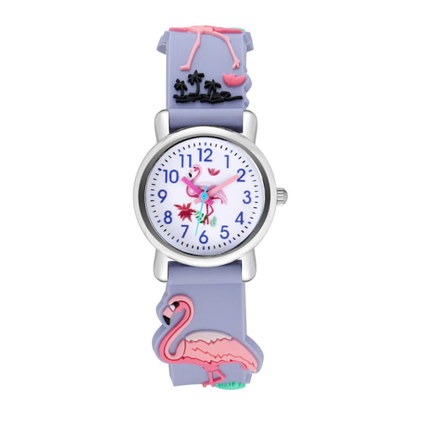 Barneklokke (lilla, flamingo), vanntett armbåndsur for barn Qua