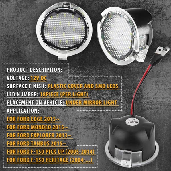 2 st LED-frontljus under spegel, backspegellampor, bilsida