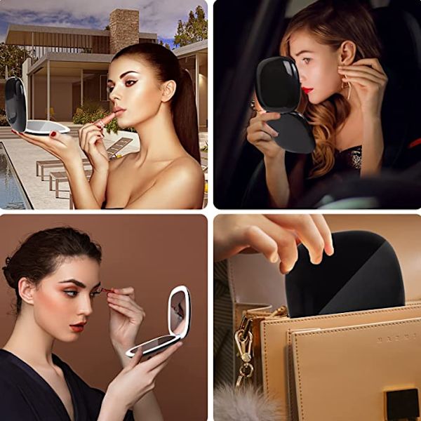 Vit LED Kompakt Spegel, 1X 5X Förstoring Makeup Spegel, 3 C