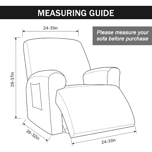 Stretch Recliner Fåtöljöverdrag, 4-Delar Mjuk Soffaöverdrag med Fickor (Svart)