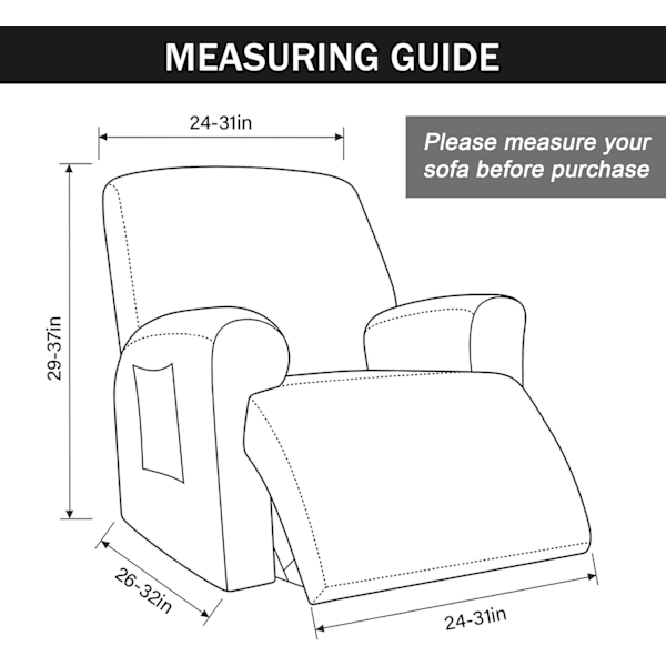 Stretch Reclinerfåtöljöverdrag, 4-delad Mjuk Soffaöverdrag med Fickor (Burgunder)
