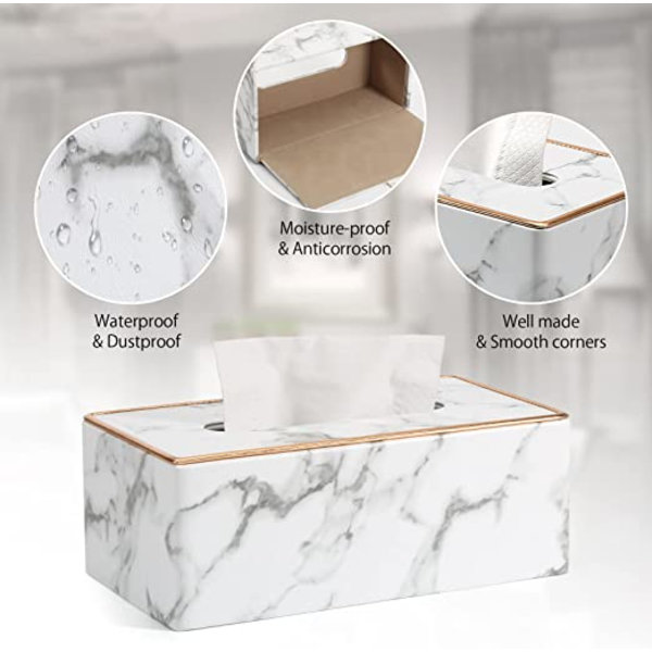 Rektangulær læder servietbeholder (grå marmor mønster)