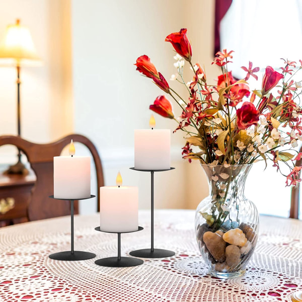 Pillar Candle Holders Stand Set of 3 Centerpieces Plate for Tabl