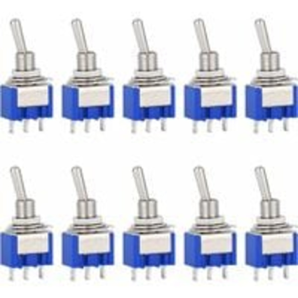 10 st AC 125V 6A på-på 3-stifts mini 2-läges vippströmbrytare, för A