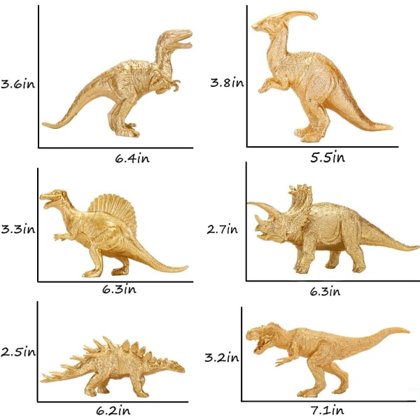 Metallic Gold Plastic Dinosaurs Figur Legetøj, 14 STK Jumbo G
