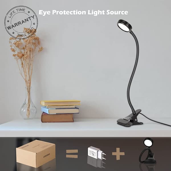 Klips-lys LED-skrivebordslampe klemme lesebord seng med adapter Br