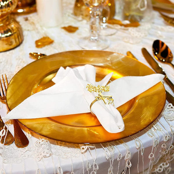 12 stk. Julehjorte Servietringe, Guld Servietholder El