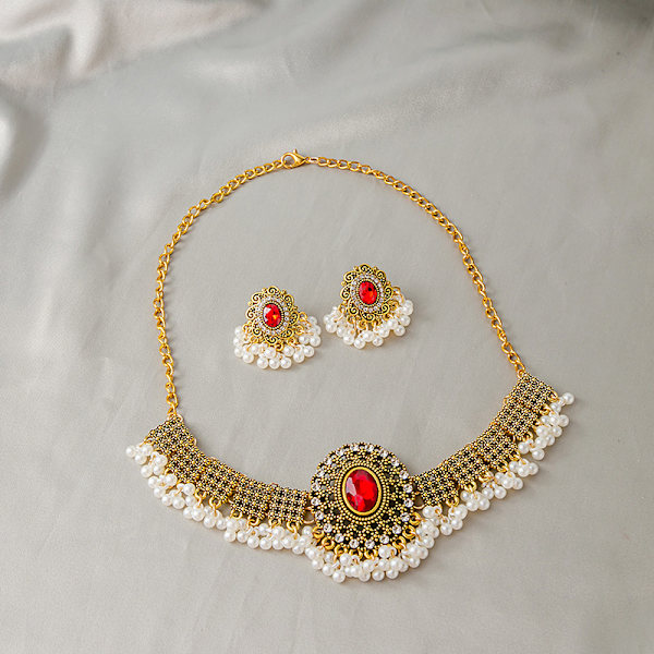 Perler innlagt glitter pin-up vintage halskjede sett øredobber indi