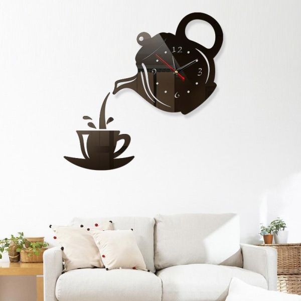 Kreativ tekande kedel vægur, 3d akryl kaffe te kop