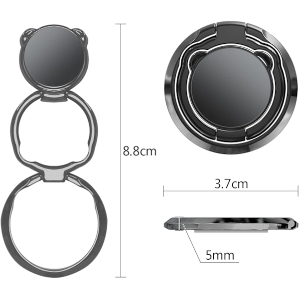 2 Stycken Telefonringhållare, 360° Rotation Mobiltelefon Ringhållare, Zinklegering Magnetisk Bil