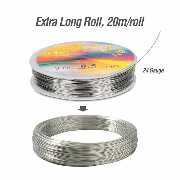Perletråd, 60 meter x 0,5 mm sølv/guld/rosaguld