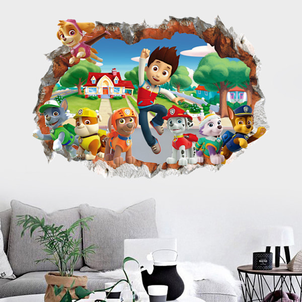Patrull 3D väggdekal pojke flicka rum Paw Patrol trasig väggdekal