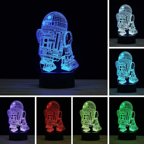 3D Illusion LED Robot Nattlampa, 7 Färg Gradient Touch Switch