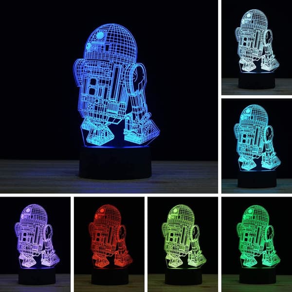 3D Illusion LED Robot Nattlys, 7 Farger Gradient Touch Bryter