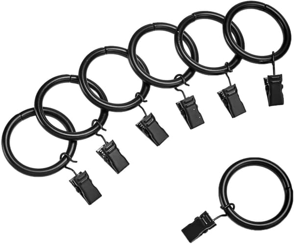 Basics4-cm gardinklipsring, sett med 7, svart