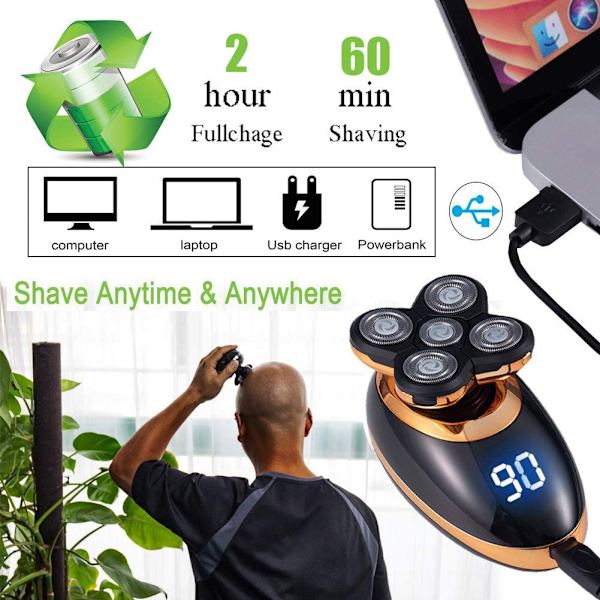 Elektrisk shaver til mænd, hårklipper trådløs elektrisk shaver 5 i 1