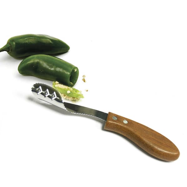 Tomatkernefjerner, Jalapeno Peberkernefjerner i Rustfrit Stål med Træhåndtag